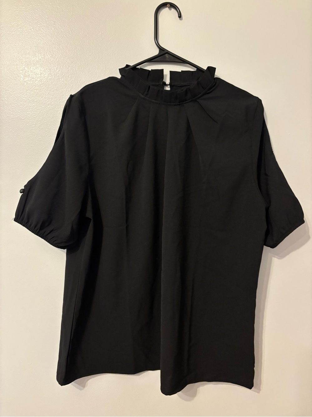 Black Ruffled Mock Neck Women's Top